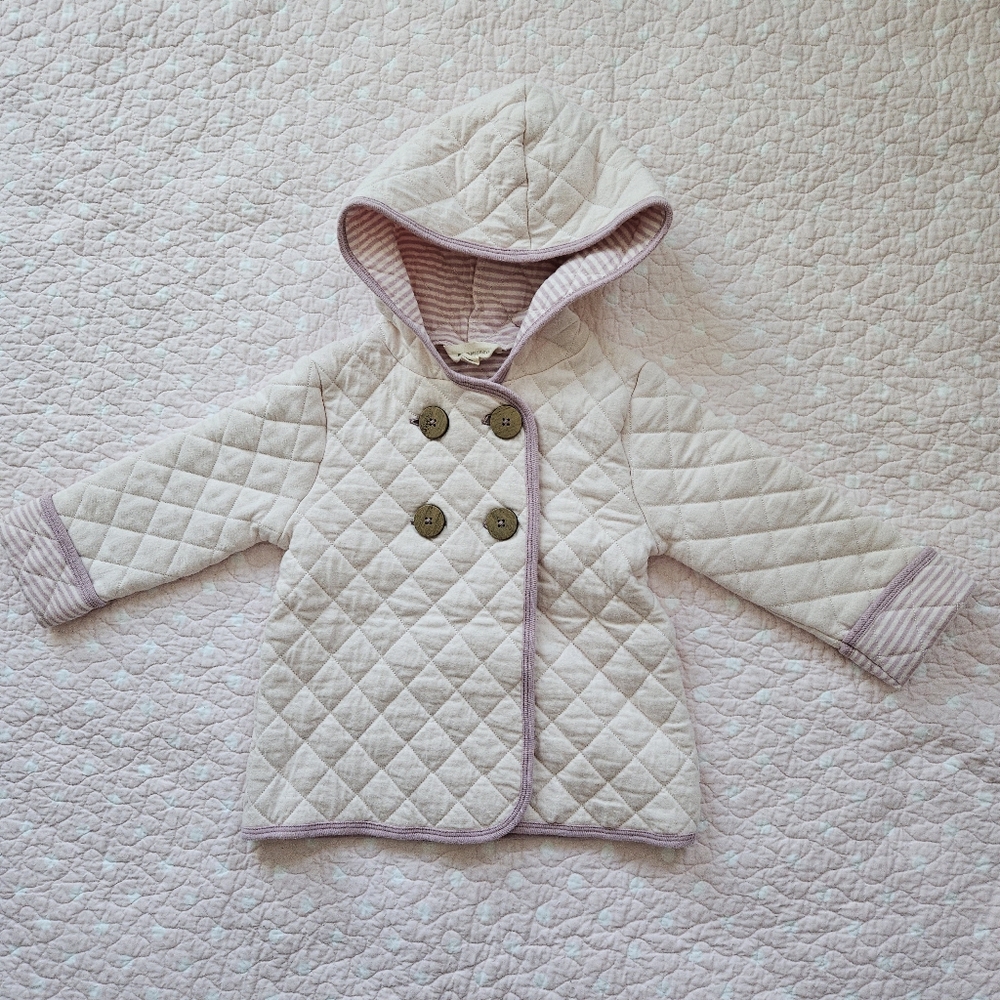 Burt's Bees Baby Girls Cotton Quilted Hooded Jacket Pea Coat 24 months